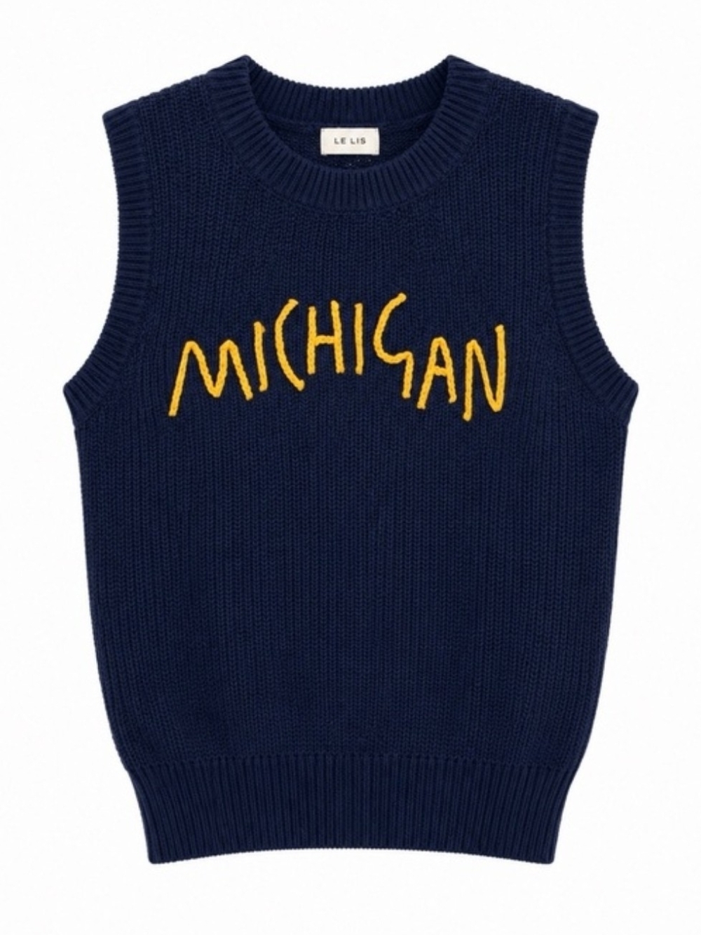 Le Lis University of Michigan Knit Sleeveless Sweater Vest Navy Yellow Size L